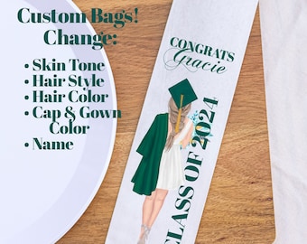 Class of 2024 Girl Graduation Party Silverware Utensil Flatware Bags Pouches, Custom Colors names and skintone