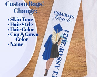 Class of 2024 Graduation Silverware Bags Pouches, Graduation Silverware Wrapper Custom Colors names and skintone Girl Black Dress