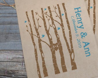 Wedding Candy Bags Trees with Birds Brown Favor Bags | Rustic Favor Bag | Country Wedding Favor Bags | Candy Bar Bags | Birch Trees Wedding