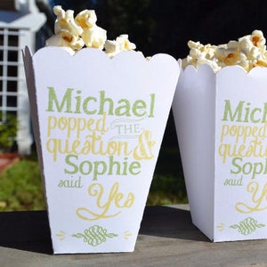 Popped the Question Engagement Party Popcorn Boxes Favors | Movie Theatre Style Popcorn Carton