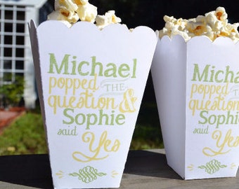 Popped the Question Engagement Party Popcorn Boxes Favors | Movie Theatre Style Popcorn Carton