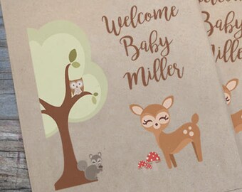 Woodland Creatures Doe Brown Kraft Baby Shower Favor Bags | Owl Favor Bags | Deer Favor Bags | Baby Shower Woodland Creatures | Candy Bags