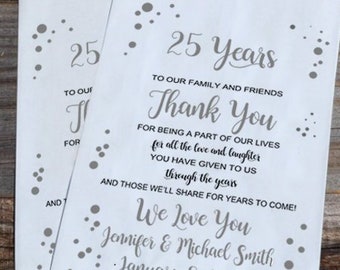 25th Anniversary Party Favor Bags | 25 Year Anniversary Favors | Silver Anniversary | Candy Bar Bags | Candy Buffet Bags | Personalized Bags