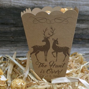 The Hunt is Over Deer Brown Kraft Wedding Favor Popcorn Bar Boxes Personalized Popcorn Box Engagement Favor