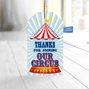 Vielen Dank, dass Sie sich unserem Circus Digital Print at Home Tag angeschlossen haben, danke Karneval Goody Bag Tag, druckbare Tags
