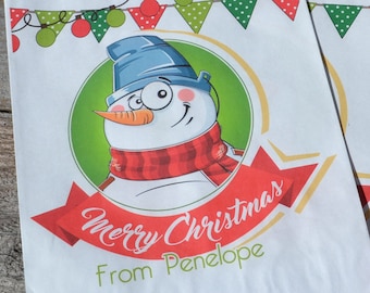 Snowman Bag Personalized Goodie Bags | Christmas Candy Bag | Christmas Treat Bag | Santa Claus Popcorn Bags | Candy Bar |Personalized Bags