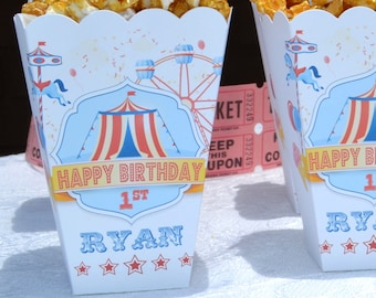 Circus Popcorn Favor Boxes | Carnival Birthday Party | Carnival Popcorn Boxes | Circus Popcorn Boxes | Circus Theme Favors