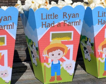 Farm Party Popcorn Boxes for Boys Birthday Favors with Farm Animals-Farm Birthday, Petting Zoo Party, Zoo Birthday Party