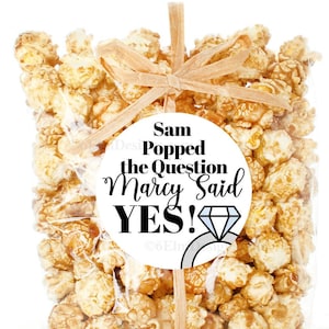 Popped the Question Engagement Stickers, Popcorn Engagement Labels, Rehearsal Party Favor Stickers, Welcome Bag Snacks