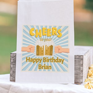 Happy Birthday Beer Cheers to You Favor Bags, Adult Male Birthday Popcorn Bags, 21st Birthday Favor Bags image 1