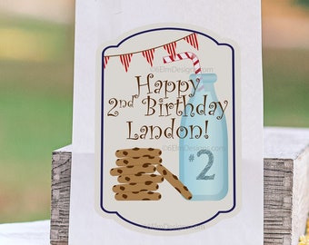 Cookies and Milk Birthday Party Favor Bags, Milk and Cookies Cookie Bags, Chocolate Chip Cookies Goody Bags