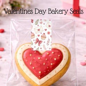 Valentines Sticker Strips With Bows Coquette Style: Cookie & Treat Box Seals - 10 Pack Bakery Box Stickers - Cake Pop Seals