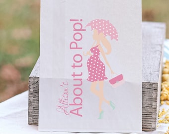 About to Pop Umbrella Girl Party Favor Bags | Girl Baby Shower Goodie Bags | Personalized Bags | Baby Shower Favor | Baby Girl Favors | Bags