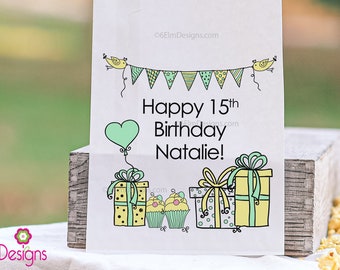 Personalized Birthday Party Favor Bags | Popcorn & Candy Bar