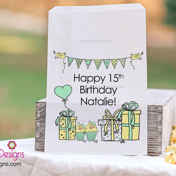 Girls Birthday Presents Cute Party Favor Bags | Birthday Party Favors | Popcorn Bags | Candy Bars | Popcorn Bars