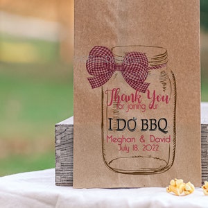 I Do BBQ Personalized Wedding Favor Bags Country Wedding Candy Bar Red Gingham Bow Mason Jar Favor Bags for Weddings image 1