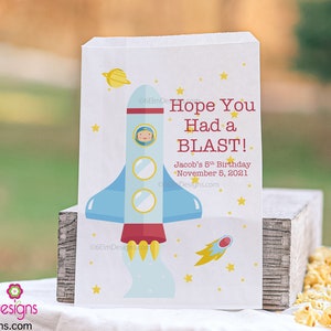 Hope You Had a Blast Personalized Birthday Goodie Bags, Outer Space Birthday Party Bags Rocket Ship Boys Party Favors