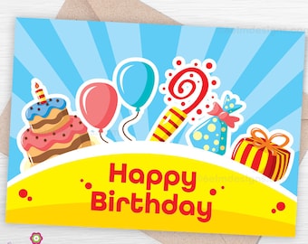 Carte de jour d'anniversaire imprimable, impression de joyeux anniversaire à la maison, carte de fête des pères téléchargeable instantanément