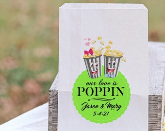 Popcorn Bags | Movie Theme Wedding | Movie Engagement | Retro Popcorn | Popcorn Buffet Bags | Paper Popcorn Bags | Love is Poppin