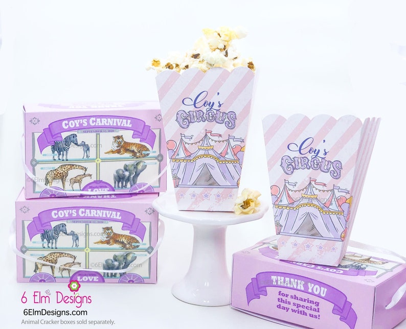 Pink Pastel Circus Popcorn Favor Boxes Carnival Birthday Party Carnival Popcorn Boxes Circus Popcorn Boxes Circus Theme Favors image 1