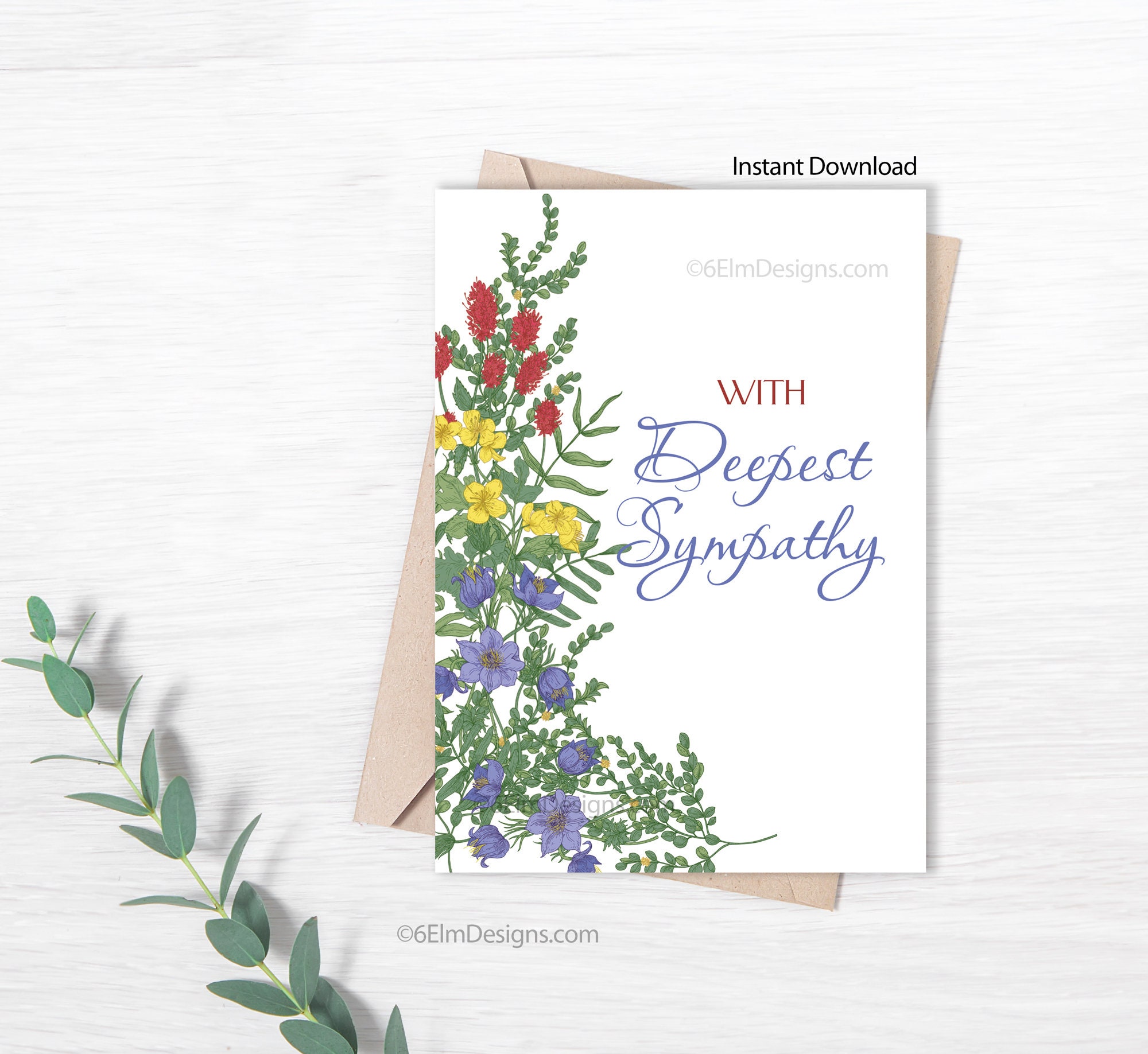 Printable Sympathy Card With Flowers Instant Download - Etsy printable-sympathy-card-with-flowers-instant-download-etsy