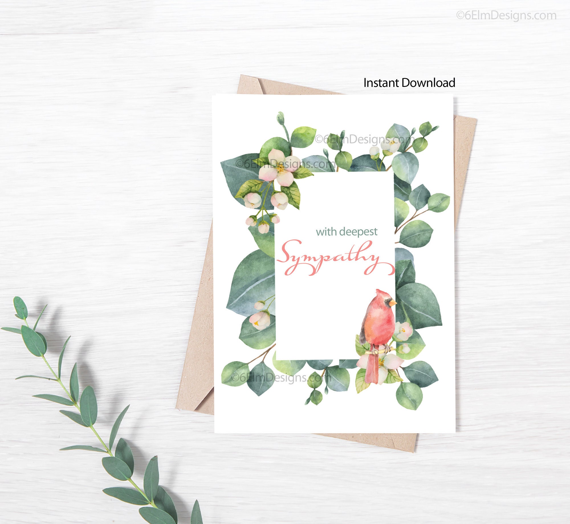 Printable Sympathy Card with Cardinal, Instant Download Sympathy Greeting Card Condolence Card