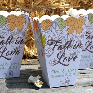Fall in Love Fall Wedding Favor Box | Fall Leaves Wedding Popcorn Boxes ...