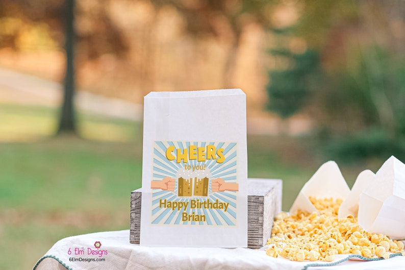 Happy Birthday Beer Cheers to You Favor Bags, Adult Male Birthday Popcorn Bags, 21st Birthday Favor Bags image 7