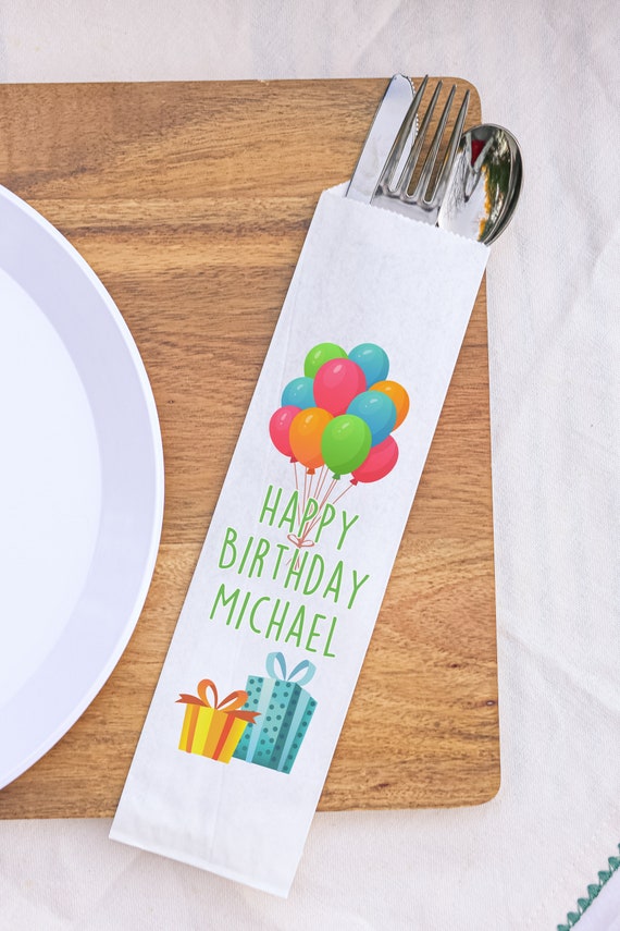 Happy Birthday Balloons and Presents Silverware Bags Utensil Flatware Bags Il_570xn