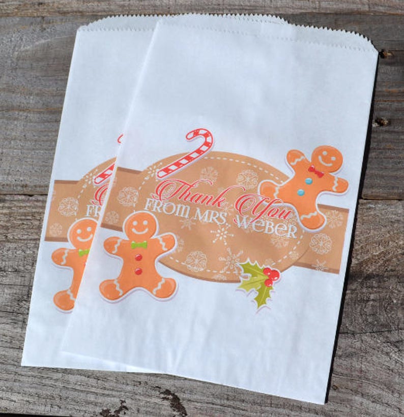 Gingerbread Man Candy Cane Christmas Cookie Bags Christmas Candy Bags Holiday Party Favors Christmas Goodie Bags Popcorn Bags image 10