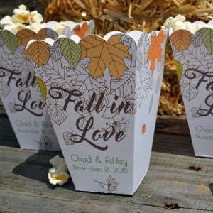 Fall in Love Fall Wedding Favor Box | Fall Leaves Wedding Popcorn Boxes ...