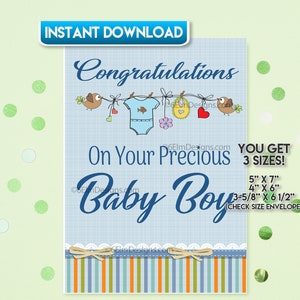 Printable Baby Boy Greeting Card Congratulations New Baby - Etsy