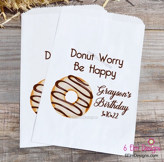 Donut Bags for Birthday Party, Doughnut Bags, Donut Worry Be Happy Personalized Goodie Bag Il_570xn