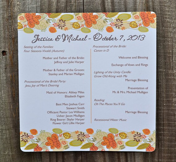 Fall Leaves Banner Autumn Personalized Wedding Program Fall