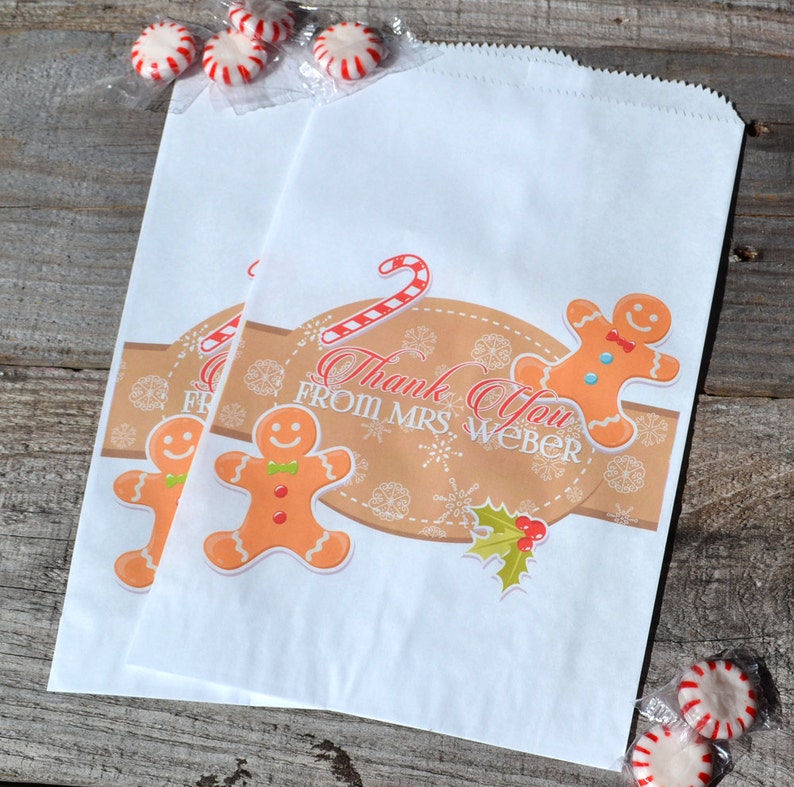 Gingerbread Man Candy Cane Christmas Cookie Bags Christmas Candy Bags Holiday Party Favors Christmas Goodie Bags Popcorn Bags image 4