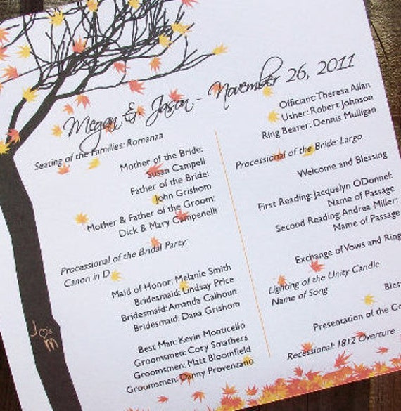 Fall Leaves And Tree Personalized Wedding Programs 30 Fall Etsy