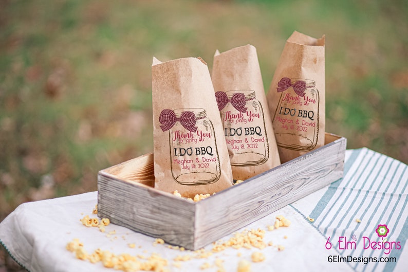 I Do BBQ Personalized Wedding Favor Bags Country Wedding Candy Bar Red Gingham Bow Mason Jar Favor Bags for Weddings image 5
