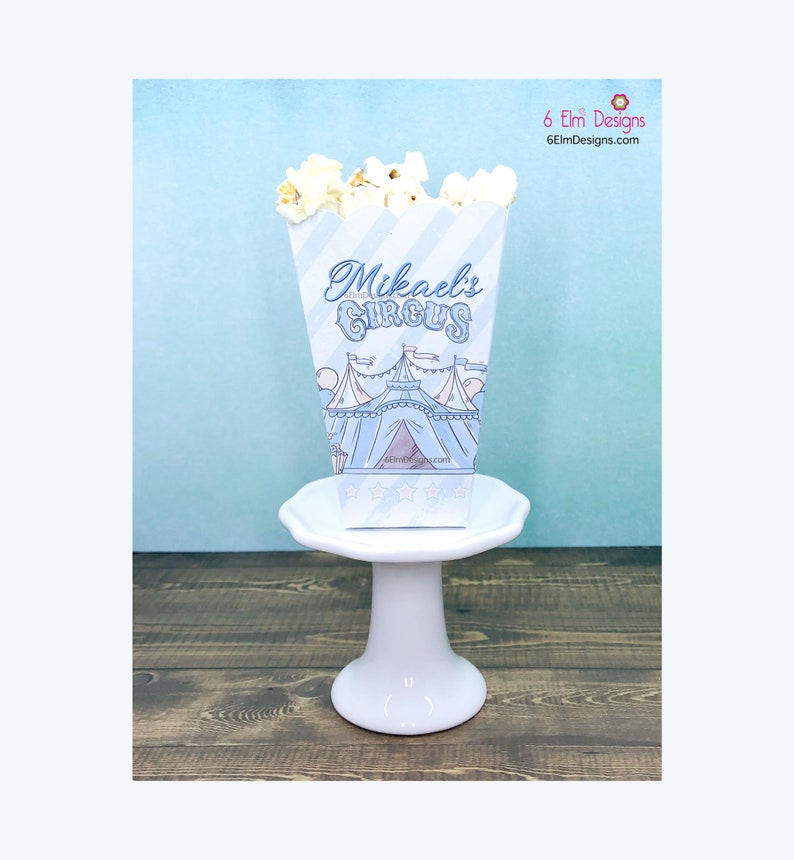 Pastel Blue Circus Popcorn Favor Boxes Carnival Birthday Party Carnival Popcorn Boxes Circus Popcorn Boxes Circus Theme Favors image 2