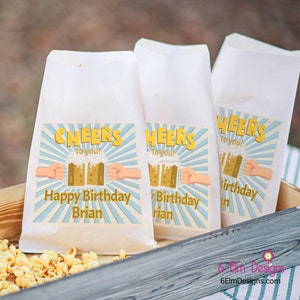 Happy Birthday Beer Cheers to You Favor Bags, Adult Male Birthday Popcorn Bags, 21st Birthday Favor Bags image 6