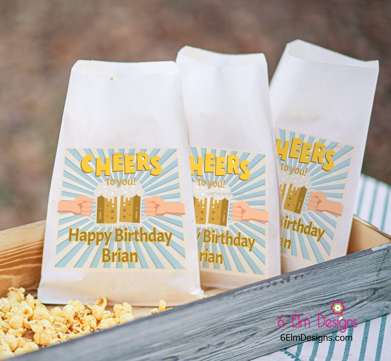 Happy Birthday Beer Cheers to You Favor Bags, Adult Male Birthday Popcorn Bags, 21st Birthday Favor Bags image 6