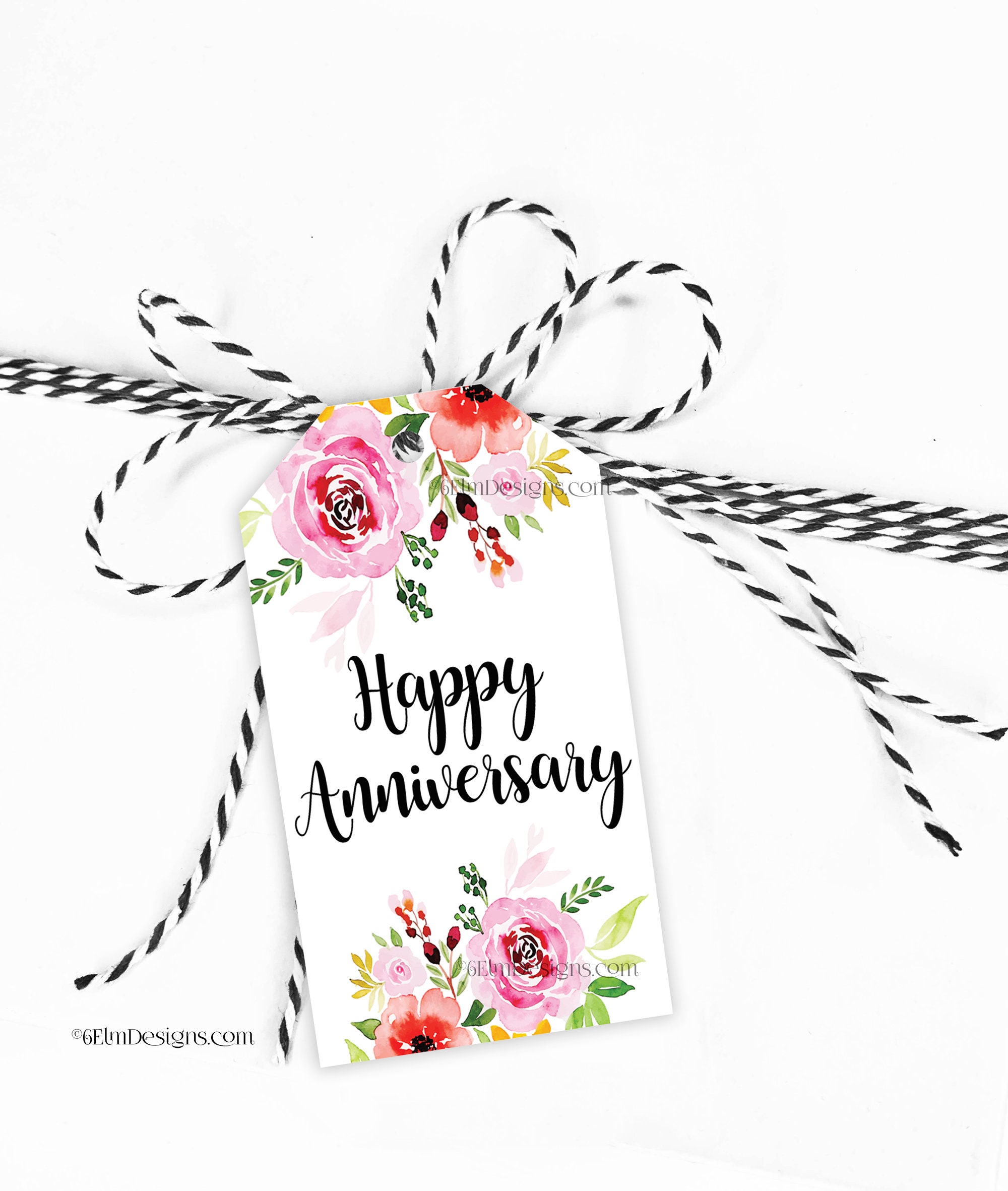 Happy Anniversary Digital Print at Home Tag, Anniversary Flowers Goody Bag  Tag, Printable Tags 