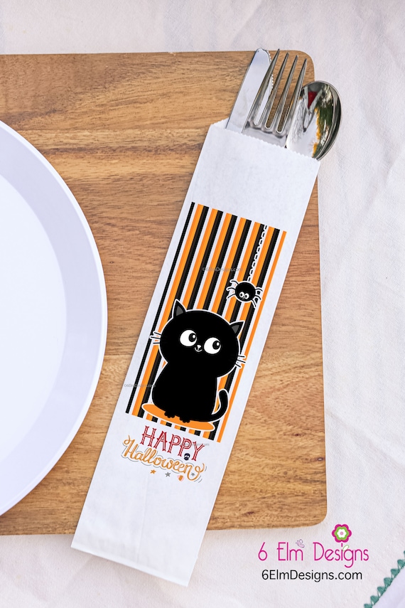 Happy Halloween Kitty Cat Silverware Utensil Flatware Bags Happy Halloween Silverware Bags Il_570xn