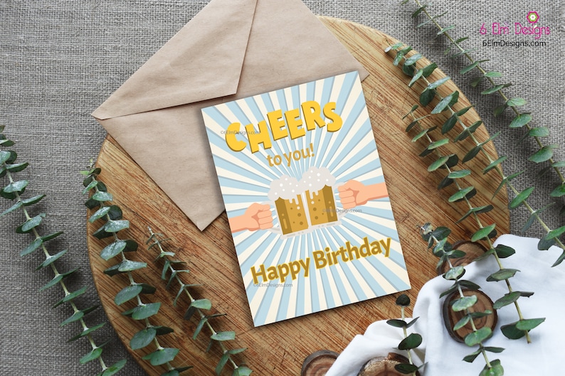 Printable Happy Birthday Beer Cheers to You Instant Downloadable Birthday Card, Instant Birthday Card image 6