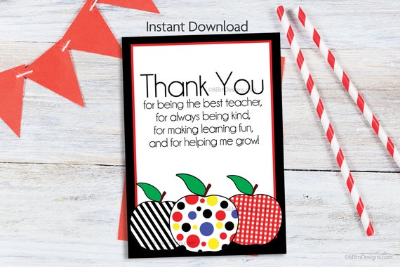 Instant Teacher Appreciation Day Greeting Card, Downloadable End of School Year Card for a Teacher Apples Il_570xn