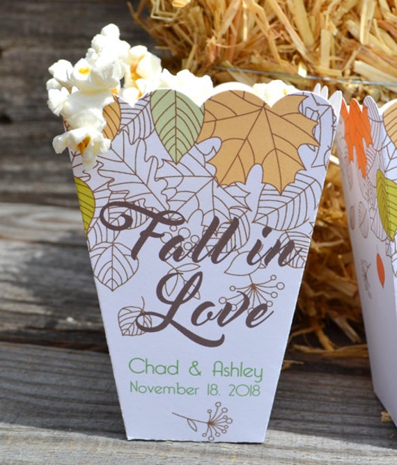 Fall in Love Fall Wedding Favor Box | Fall Leaves Wedding Popcorn Boxes | Fall Wedding Favor | Fall Leaves Favor | Autumn Box | Popcorn Bar Il_570xn