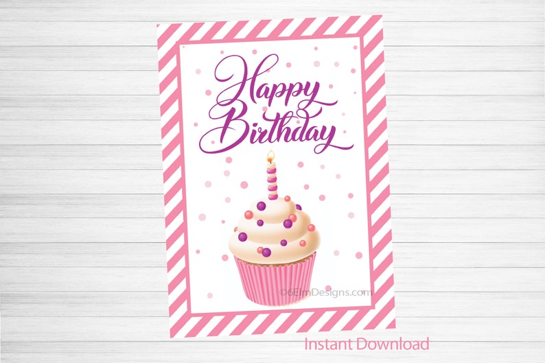 Printable Happy Birthday Cupcake Cheerful Instant Downloadable | Etsy