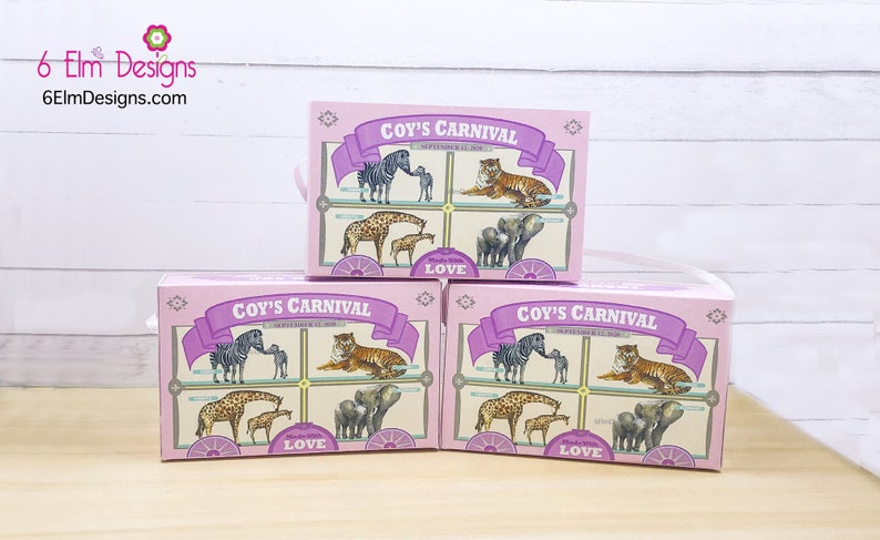 Pale Pink Animal Cracker Boxes, Animal Cookie Boxes, Pastel Pink and Purple, Girls Circus Party, Baby Circus Shower image 2