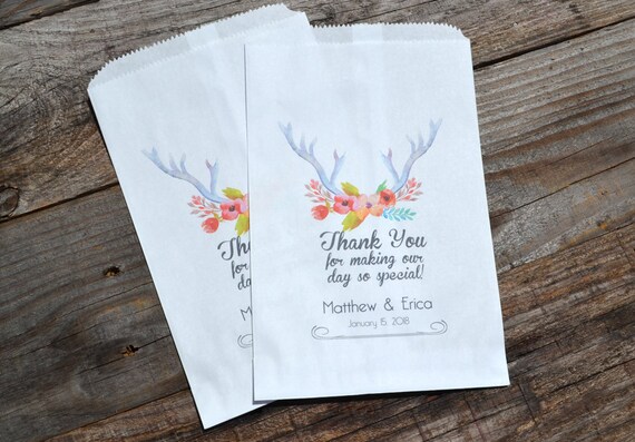 Wedding Candy Bags Deer Antler Flowers Favor Bags | Wedding Candy Bar | Popcorn Bar | Favor Bags | Wedding Favor Bags | Candy Buffet Bags Il_570xn