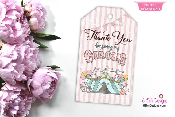 Thank You for Joining My Circus Pastel Pink Digital Print at Home Tag, Thank You Carnival Goody Bag Tag, Printable Tags Il_570xn