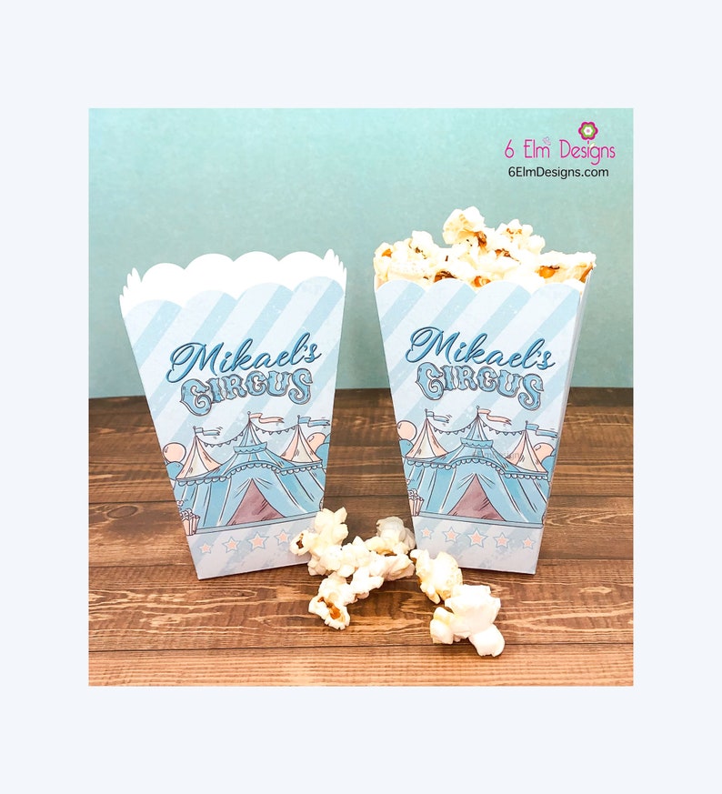 Pastel Blue Circus Popcorn Favor Boxes Carnival Birthday Party Carnival Popcorn Boxes Circus Popcorn Boxes Circus Theme Favors image 3